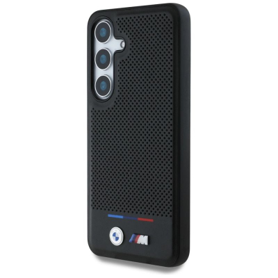 Mbulesë telefoni BMW Leather Tricolor MagSafe për Samsung Galaxy S25 Plus, lëkurë, me magnet, e zezë