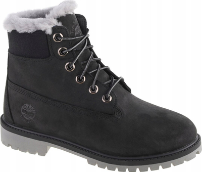 Çizme fëmijësh Timberland Premium 6 IN WP Shearling Boot Jr, lëkurë nubuck, të izoluar, të zeza