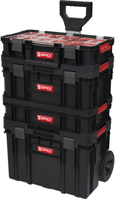 Set kuti veglash Qbrick Tool Box Two Cart 6in1, me rrota, organizues modular, i kuq