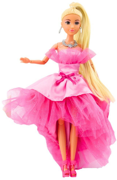 Kukull Lean Toys Anlily Glitter Ball Gown, gjymtyrë lëvizëse, flokë biondë, fustan rozë me shkëlqim