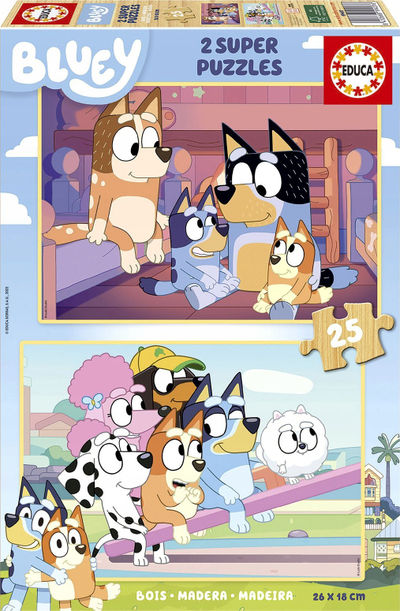Puzzle druri Educa Bluey 19407, 2 x 25 copa, për fëmijë 3 vjeç, shumëngjyrësh
