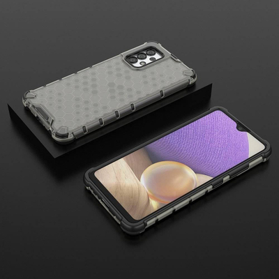 Mbrojtëse telefoni Honeycomb për Samsung Galaxy A03s, hibride TPU, anti–shok, e zezë transparente