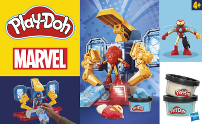 Set lojërash Play Doh Marvel Iron Man Armor Maker Lab, plastelinë, me figurë