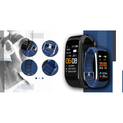 Byzylyk inteligjent Giewont GW200, numërim hapash edhe rrahjesh zemre, Bluetooth, i zi me rrip navy blue