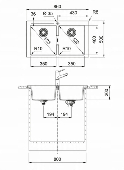 Мијалник за кујна Franke Sid 620, со чешма, со дозатор за детергент, црн