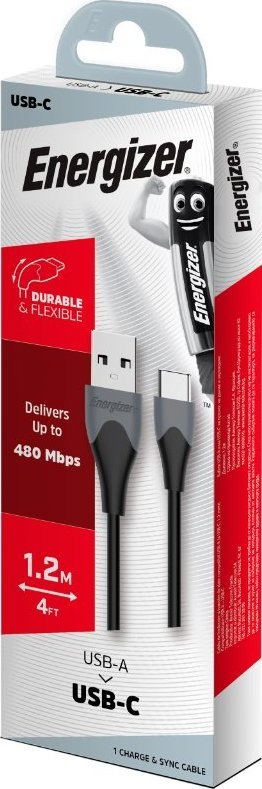 Kabllo kariku Energizer USB A në USB C 2.0, 1.2m, i zi
