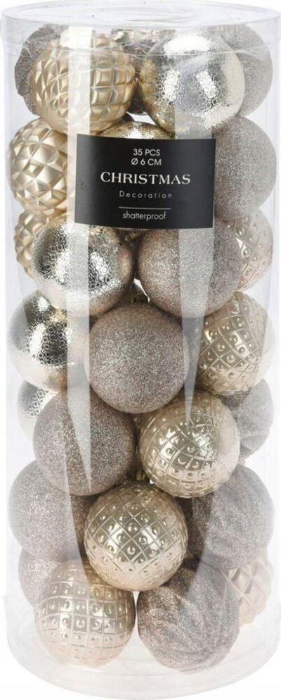 Set toptha Krishtlindjesh Decoris, 36 copë, 8 cm, ngjyrë ari e çelët