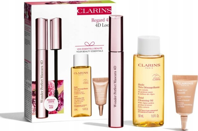 Set rimeli Clarins Wonder Perfect Mascara 4D, Total Cleansing Oil 50ml, krem sysh Total Eye Smooth