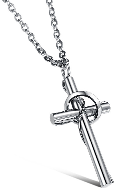 Qafore çeliku Troli KNSC-003, varëse kryq, 2.1 x 4 cm, argjendtë