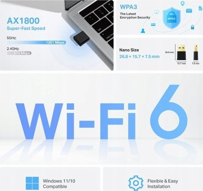Kartelë rrjeti TP-Link Archer TX20U Nano, Wi-Fi 6 AX1800, USB, e zezë