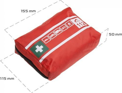 Set i ndihmës së parë për veturë Car First Aid Kit, me pajisje bazike, i kuq
