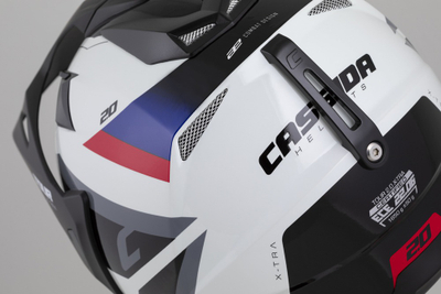 Helmetë moto CASSIDA Tour 2.0 X-tra, Pinlock ready, i bardhë blu kuqe zi