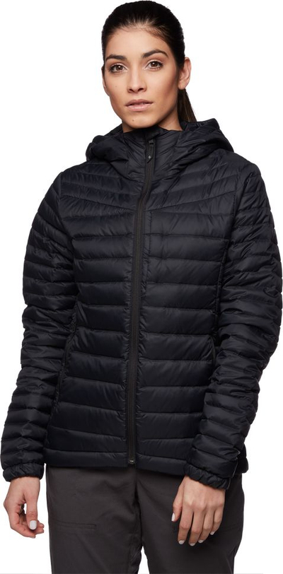 Пухена јакна за жени Black Diamond Access Hoody, со капуљача, за скијање и пешачење, црна
