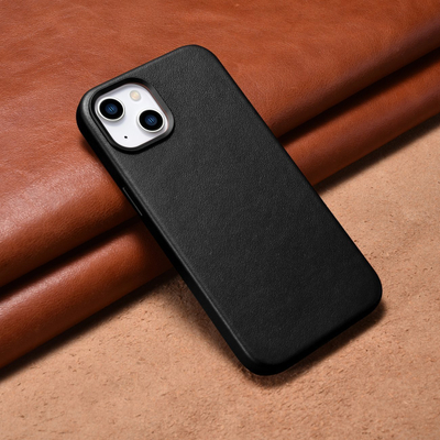 Këllëf lëkure iCarer Case Leather për iPhone 14 Plus, origjinal, MagSafe, i zi