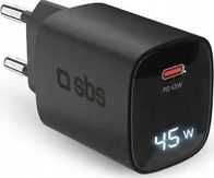 Karikues udhëtimi SBS PD 45W USB C, GaN, ekran LCD, i zi