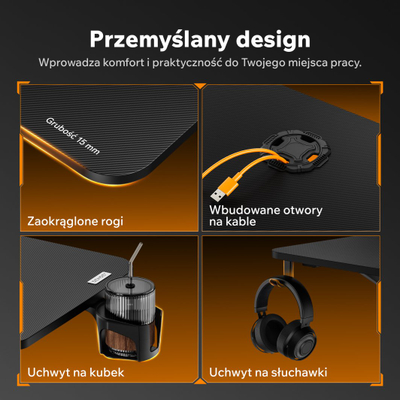 Tavolinë gaming SENSE7 VAMO, 140x70cm, strukturë çeliku, e zezë