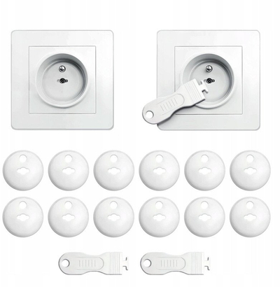Заштитен капак за приклучници SIPO Socket Cover, сет 12 парчиња, со клуч, бел