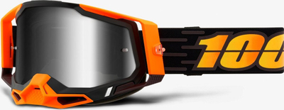 Syze motokrosi 100% Racecraft 2 Costume 2, lente Silver Mirrored anti-fog, lente rezervë transparente, kornizë e zezë portokalli