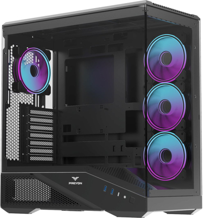 Kasa PC PREYON Nest Seaview ARGB PSV04B, ATX, xham i temperuar, e zezë