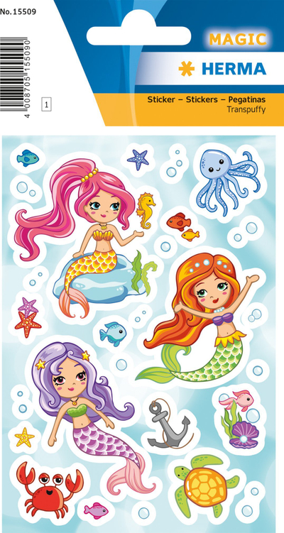 Stickers Herma Magic Little Mermaid Transpuffy, 27 copë, shumëngjyrëshe