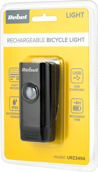 Dritë e përparme biçiklete Rebel, e rikarikueshme, 2 LED, IPX4, e zezë
