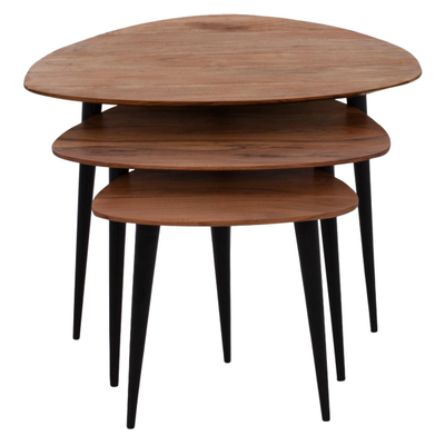 Set 3 tavolina “Emiliano” acacia + metal 69.5×67×46 cm (HM9256), zezë