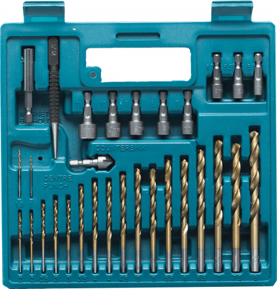 Set spiralësh dhe bitash Makita P-44046, 75 copë, në kuti plastike, lejla me jeshile