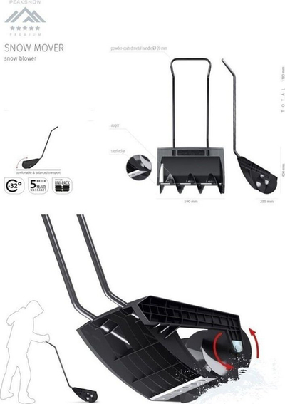 Heqës bore PeakSnow Snow Mover, gjerësi 59 cm, me dorezë hekuri, i zi