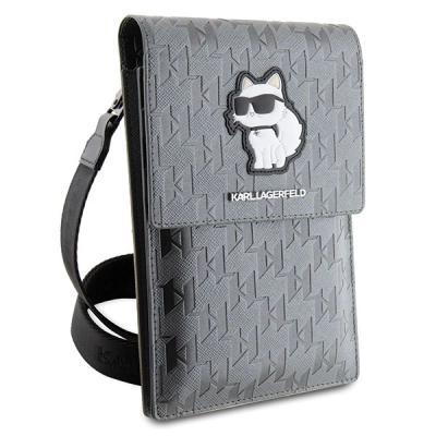Çantë telefoni Karl Lagerfeld KLWBSAKHPCG, Saffiano Monogram Choupette, argjendi