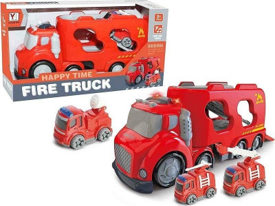 Set lodrash zjarrfikësish Adar Fire Brigade Container, makinë me kontejner, efekte drite dhe zëri, e kuqe