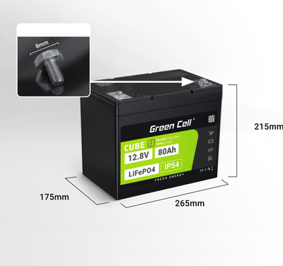 Bateri LiFePO4 Green Cell 80Ah, 12.8V, me BMS