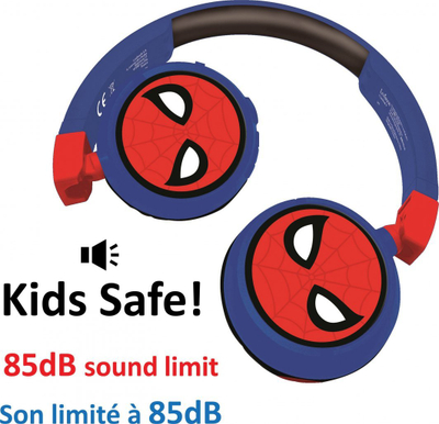 Kufje wireless për kalamoj Lexibook Spider-Man, Bluetooth, të palosshme, blu e kuqe