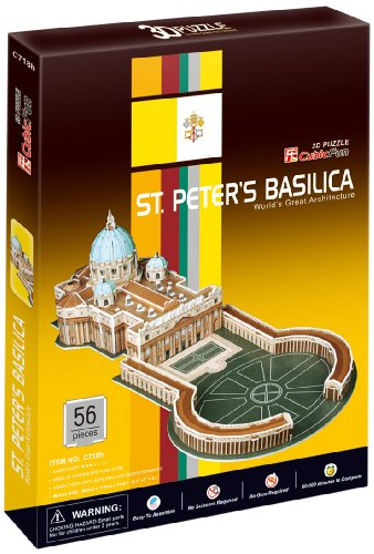 Puzzle 3D CubicFun C718H Bazilika e Shën Pjetrit, 56 pjesë, 36 cm, me ngjyra