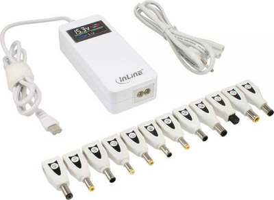 Karikues universal për laptop InLine 90W, me 12 konektorë, USB, i bardhë