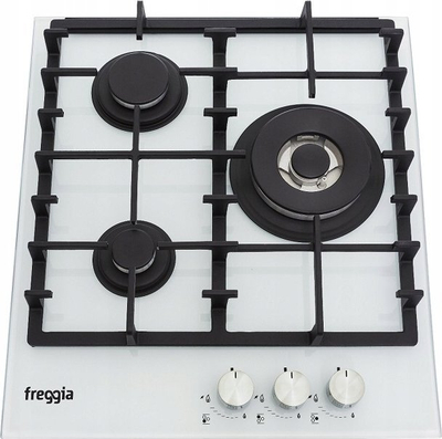 Pianurë me gaz Freggia HCG430VGTW, 45 cm, 3 vatra, xham i bardhë
