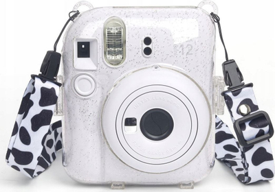 Etui LoveInstant për Fujifilm Instax Mini 12, me xhep foto, dizajn Cow Glitter, transparente
