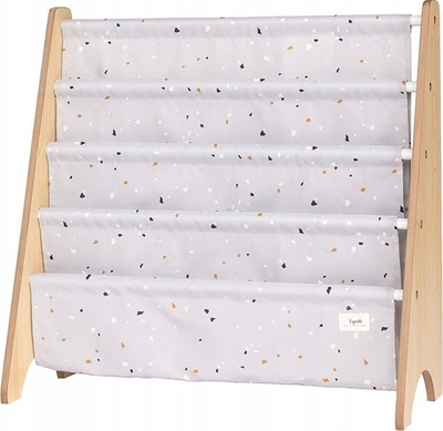 Raft librash për kalamaj 3 Sprouts Book Rack, pëlhurë e ricikluar, 62 x 25 x 61 cm, gri e hapur terrazzo