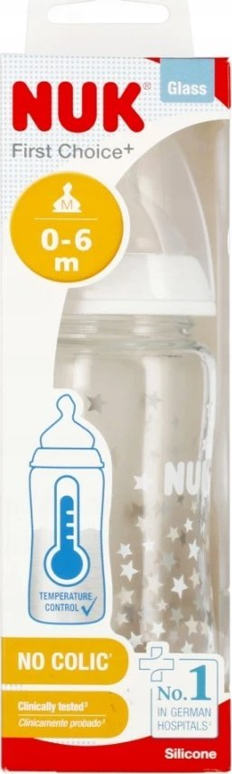 Шише за бебиња NUK First Choice+, 240 ml, стаклено, бело