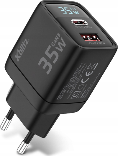 Karikues Xblitz XC1 GaN3, 35W, USB-C edhe USB-A, me ekran LED