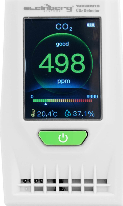 Matës CO2 Steinberg Systems 10030919, ekran LCD, temperaturë edhe lagështirë, i bardhë