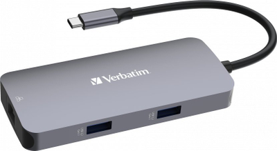 Hub USB C Verbatim CMH 05 Pro Multiport, 5 porta, 85W Power Delivery, gri metalik