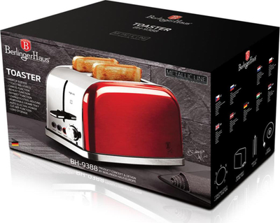 Toaster BerlingerHaus Metallic Line BH-9388, 7 nivele pjekjeje, çelik inox, i kuq metalik