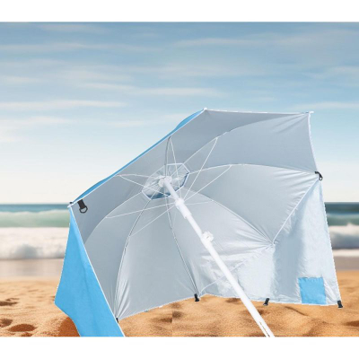 Çadër plazhi XXL, 240cm, me mure anësore, blu