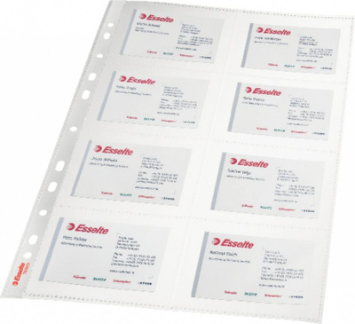 Xhepa plastikë për kartvizita Esselte A4, 8 ndarje, paketim 10x10 copë, transparentë
