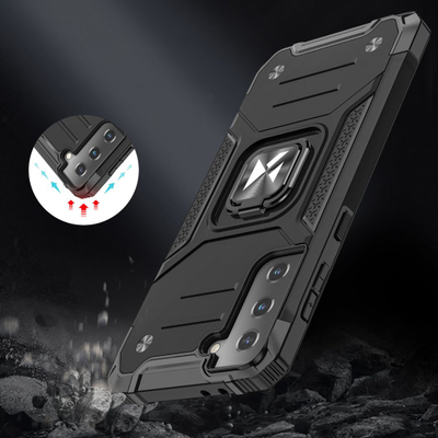 Kllëf telefoni Wozinsky Ring Armor për Samsung Galaxy S22 Plus, me unazë dhe mbajtës magnetik, i zi