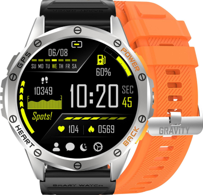 Паметен часовник Gravity GPS GT24-4, екран 1.43" AMOLED, Bluetooth 5.3, црно портокалов