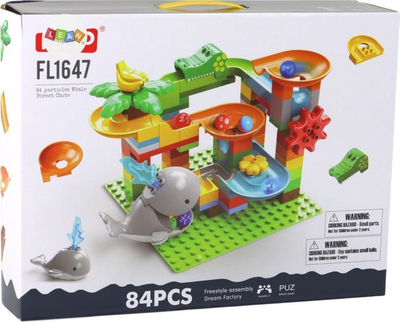 Set blloqesh ndërtimi LEAN Toys FL1647 Whale Slide, 84 copa, shumëngjyrësh