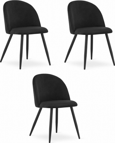 Karrige ngrënieje Elegant, komode, kadife, e zezë, set me 3 copë