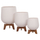 Set me 3 vazo dekorative TRYLL HM4681.02, fiber cement, me bazë druri teak, të bardha