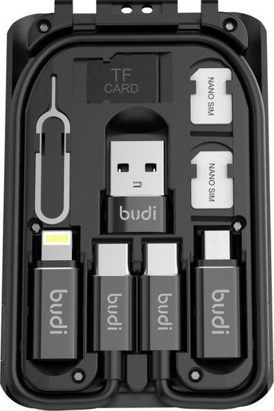 Set aksesorësh universal Budi DC515CB, multi-funksional, kabllo Type‑C në Type‑C, i zi